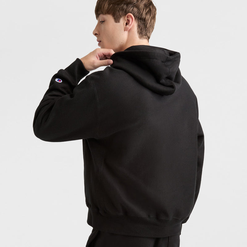 Reverse Weave Hoodie, White Vintage Script Logo