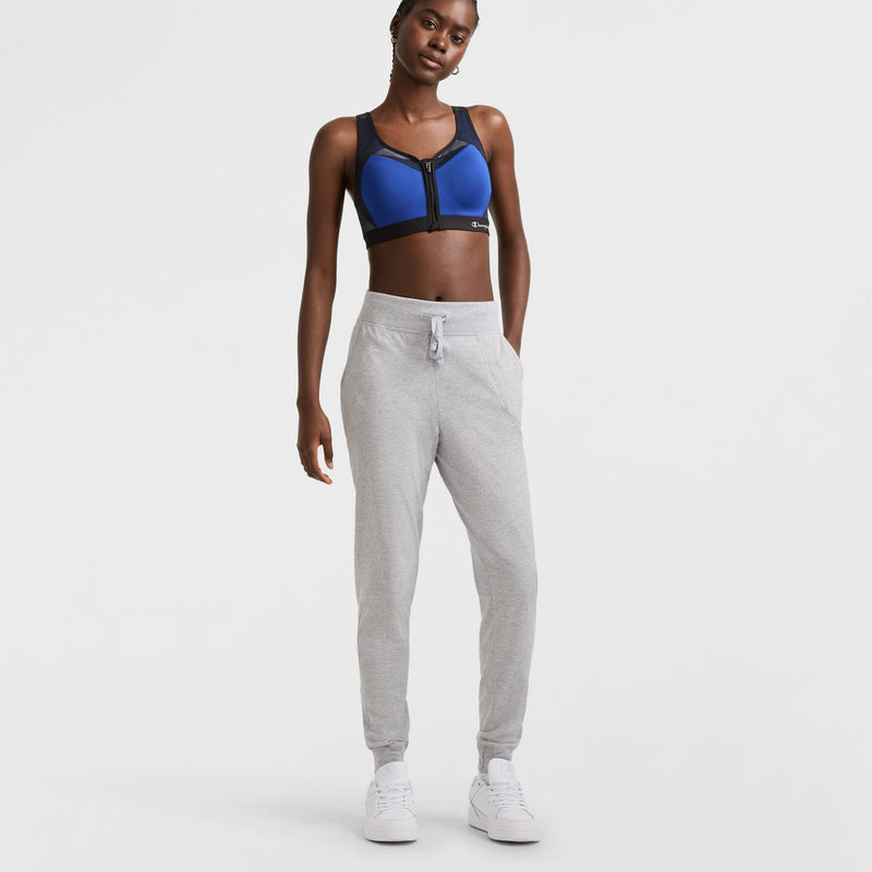 Motion Control Zip Sports Bra, Wirefree, Script Logo