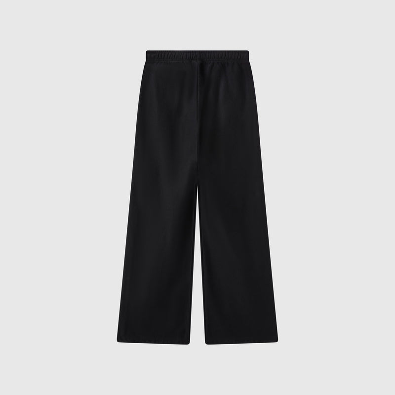 Champion Women’s Knitted Wide Leg Pants with an elastic waistband, shown laid flat on a plain light grey background. These pants feature a simple, minimalist design with no visible pockets or extra details.