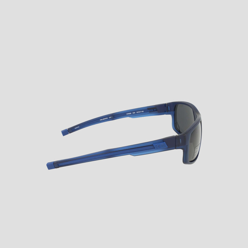 Men's Polarized Rectangle Retainer Wrap - Medium by Champion, featuring blue rectangular frames with polarized black-tinted lenses, pictured from the side against a plain light background.