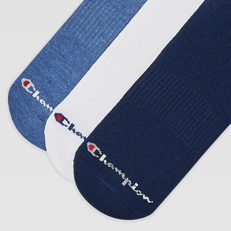 Six pairs of Champion 6Pk Mens Cushion Quarter socks are shown side by side. Each features the Champion logo and text near the toe, offering classic style and moisture-wicking comfort.