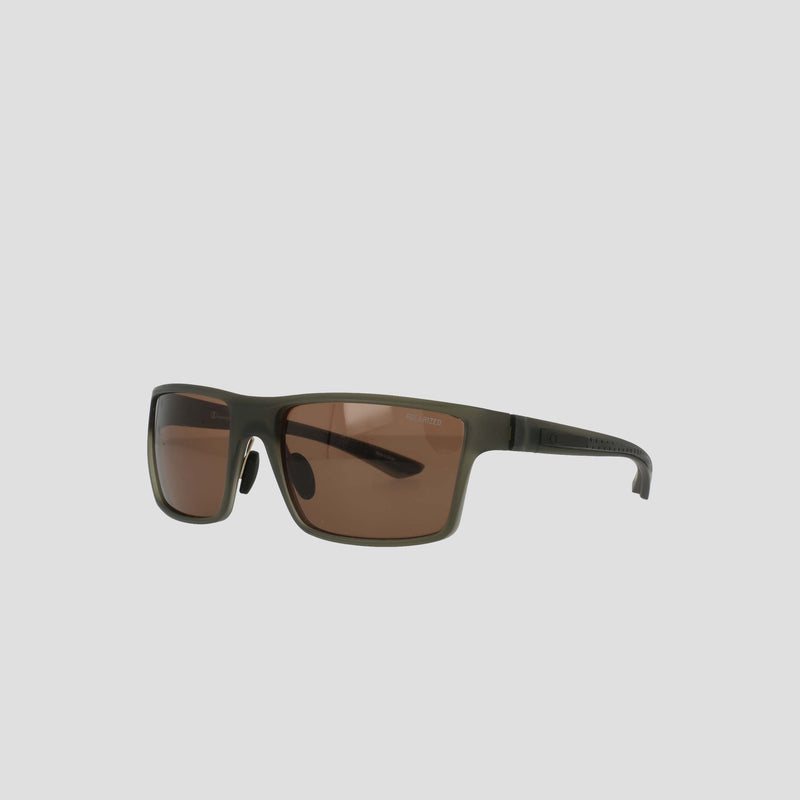 The Champion Men's Polarized Comfort Fit - Medium sunglasses feature a matte black rectangular TR90 frame for lightweight comfort and brown-tinted lenses, displayed at a slight angle against a plain light gray background.