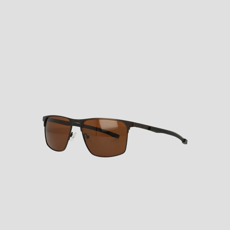 A pair of Champion Men's Polarized Retainer Stainless ST-Shirtl Square sunglasses featuring rectangular brown polarized lenses and a thin black stainless steel frame with curved arms, displayed against a plain light gray background.