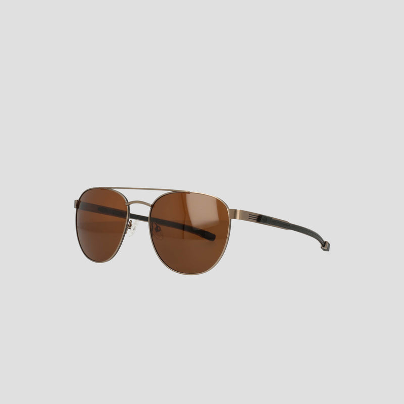 Champion Men’s Polarized Retainer Stainless ST-Shirtl Aviator sunglasses featuring brown lenses, thin lightweight stainless steel frames, and black temple tips, displayed against a plain light background.