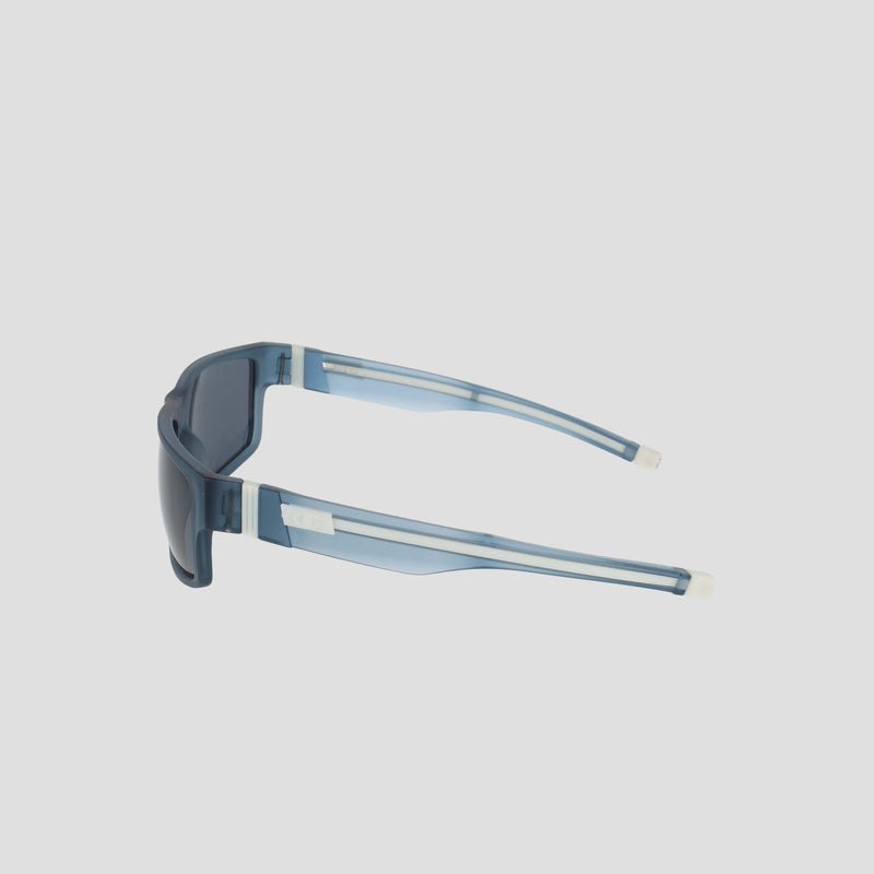 The Champion Men's Polarized Retainer Rectangle sunglasses feature blue translucent, thick TR90 construction frames and dark polarized lenses, shown from the side against a plain white background.