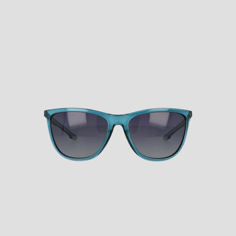 Champion Women's Polarized Retainer Rectangle sunglasses featuring a teal frame and dark polarized lenses, displayed facing forward against a plain white background.