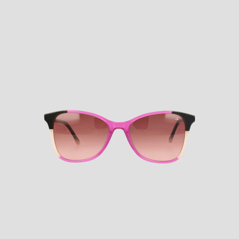 The Champion Women's Polarized Catty Square sunglasses feature a pink and black frame with gradient pink-tinted polarized lenses, showcased against a plain light gray background.