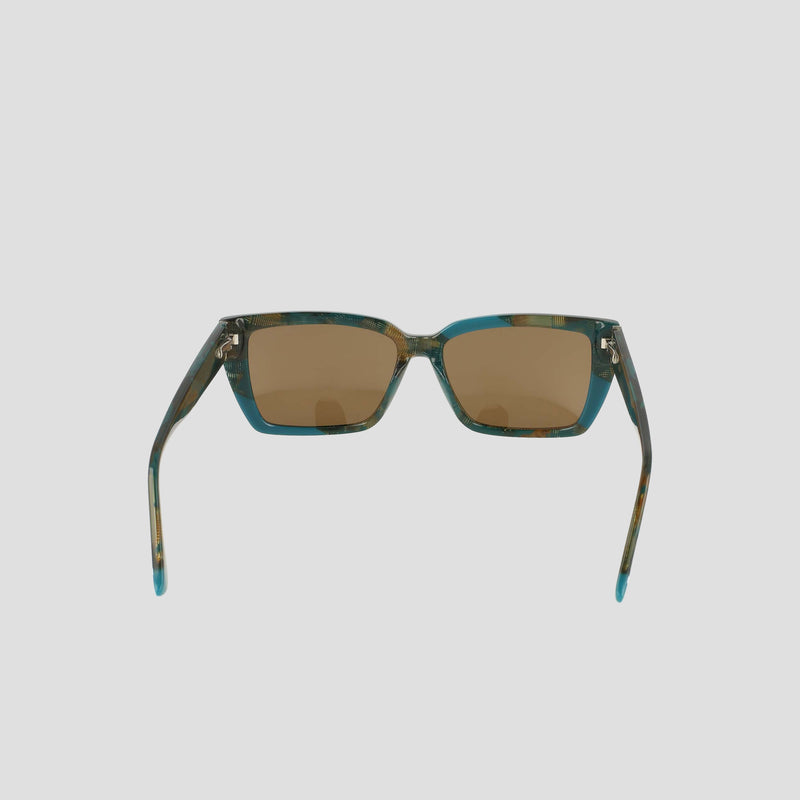 The Champion Women's Polarized Slim Rectangle sunglasses feature a blue-green marbled handmade acetate frame and polarized lenses, shown from the front against a plain light background.