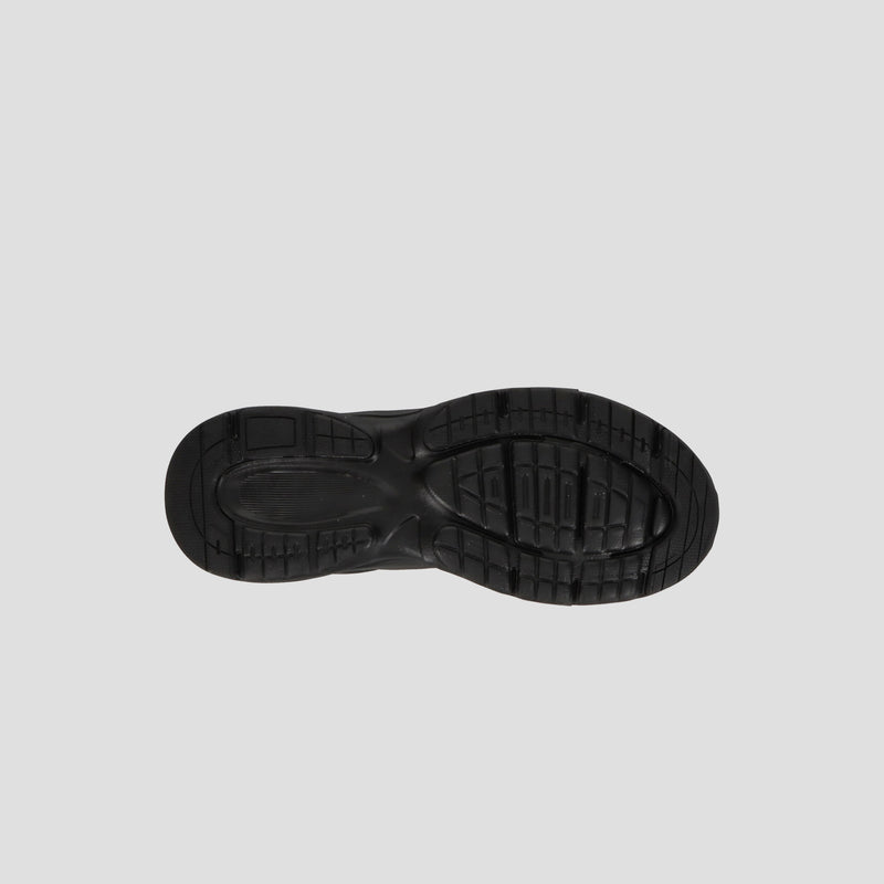 The Champion Men's Ch Twr 1 features a black athletic sole with textured tread and grooved EVA cushioning for comfort and traction. Ideal as a lifestyle trainer, it's shown from the bottom on a plain light gray background.