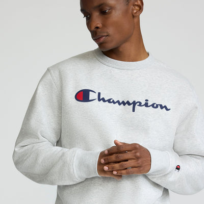 Champion Powerblend Crewneck, Classic Script/Open Hem Sweatpants Set in XS