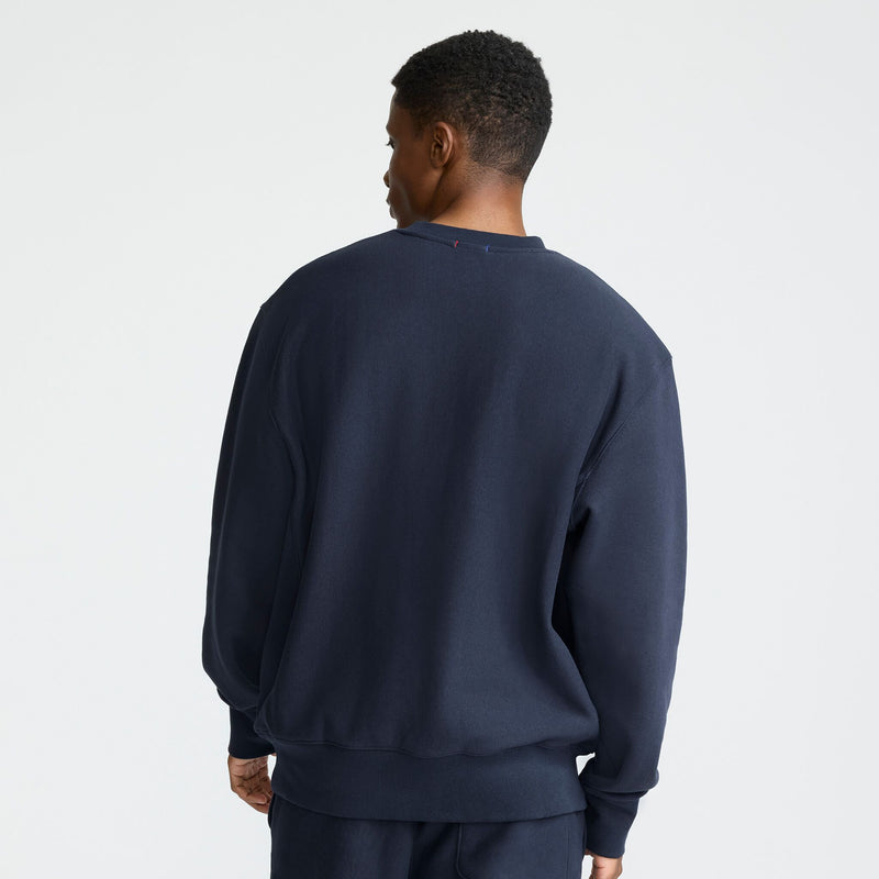 Champion Reverse Weave Crewneck Sweatshirt, C Logo in Deep Navy