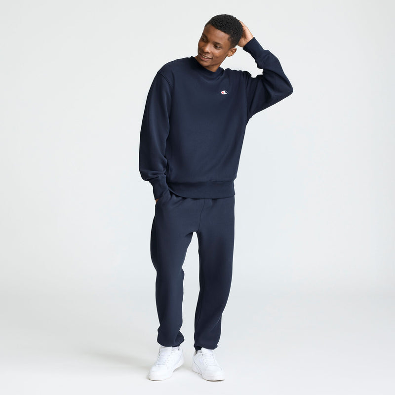 Champion Reverse Weave Crewneck Sweatshirt, C Logo in Deep Navy