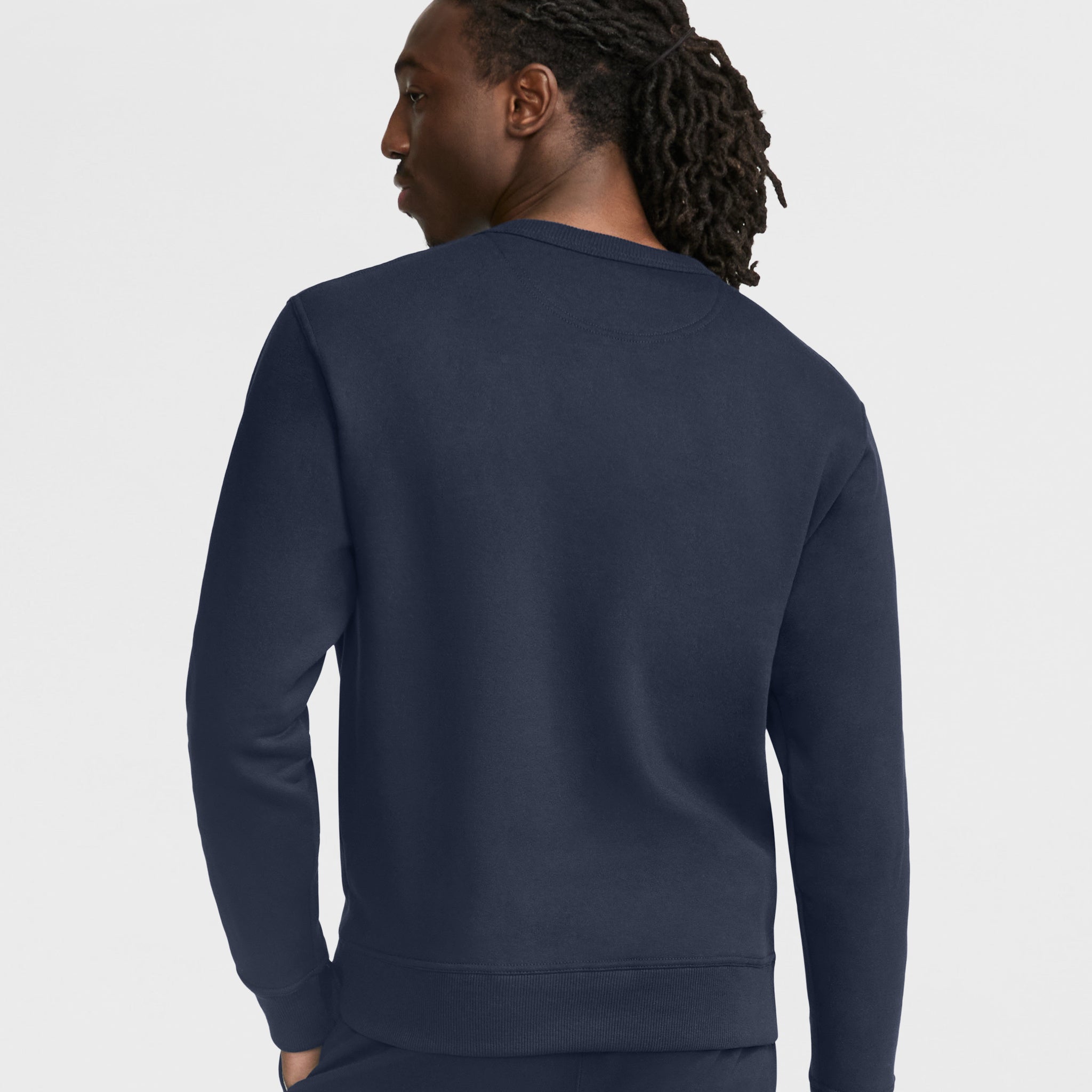 Champion Powerblend Crewneck Sweatshirt, Classic Script Logo in Navy