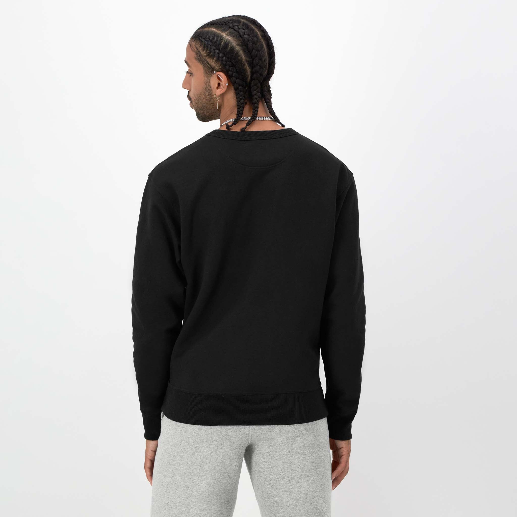 Champion Powerblend Crewneck Sweatshirt, Tonal Script Logo in Black