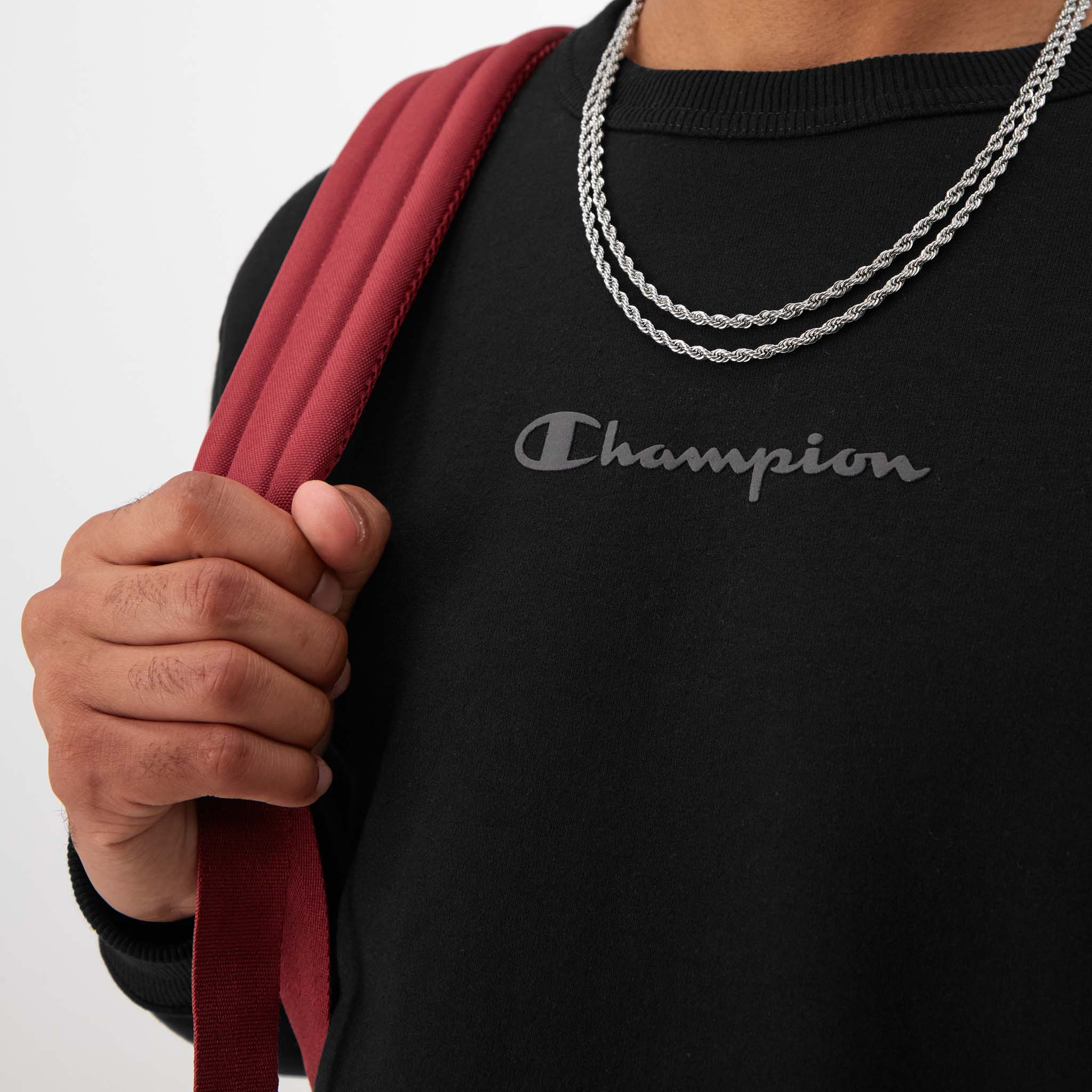 Champion Powerblend Crewneck Sweatshirt, Tonal Script Logo in Black