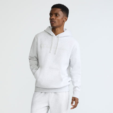 Champion Powerblend Hoodie, Tonal Script Logo in Platinum Silver Heather