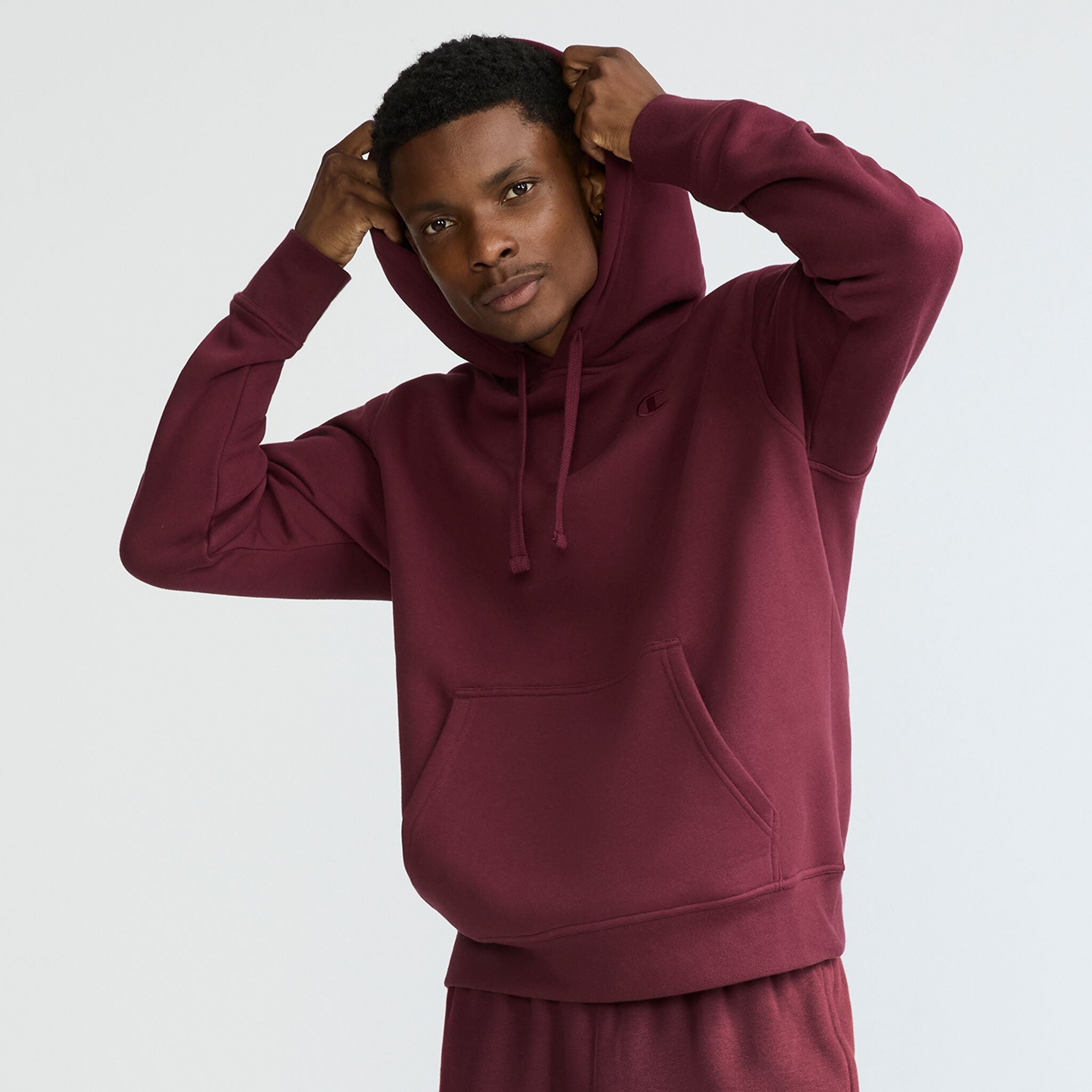 Champion Powerblend Hoodie, C Logo in Windsor Wine