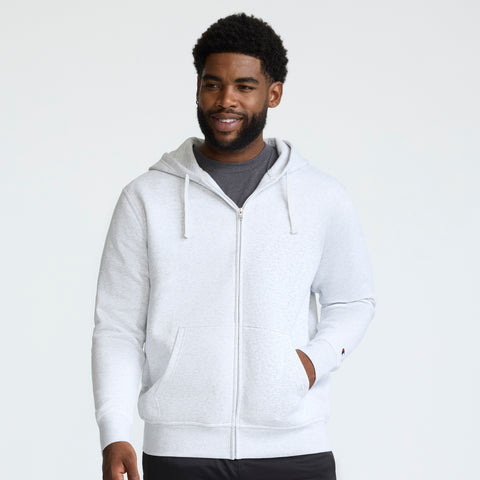 Champion Powerblend Full-Zip Hoodie, C Logo - Big & Tall in Platinum Silver Heather