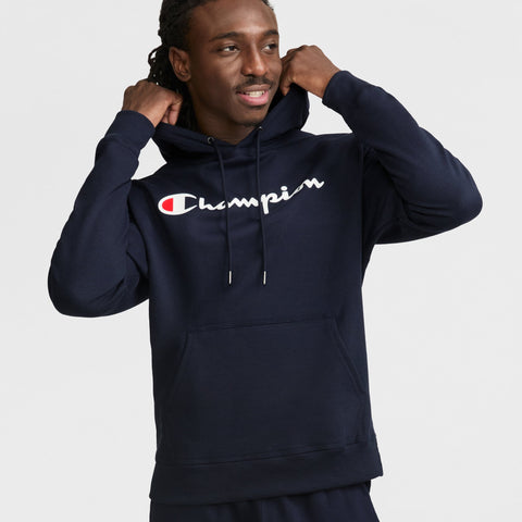 Champion Powerblend Hoodie, Full Script Logo in Navy