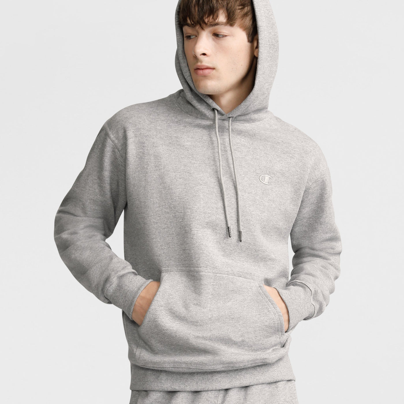 Champion Powerblend Hoodie, C Logo in New Manhattan Mist Heather