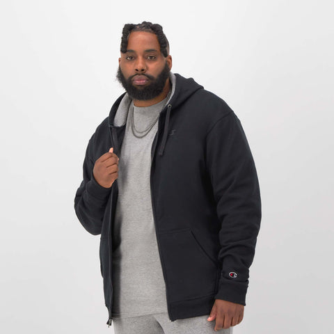 Champion Powerblend Full-Zip Hoodie, C Logo - Big & Tall in Black