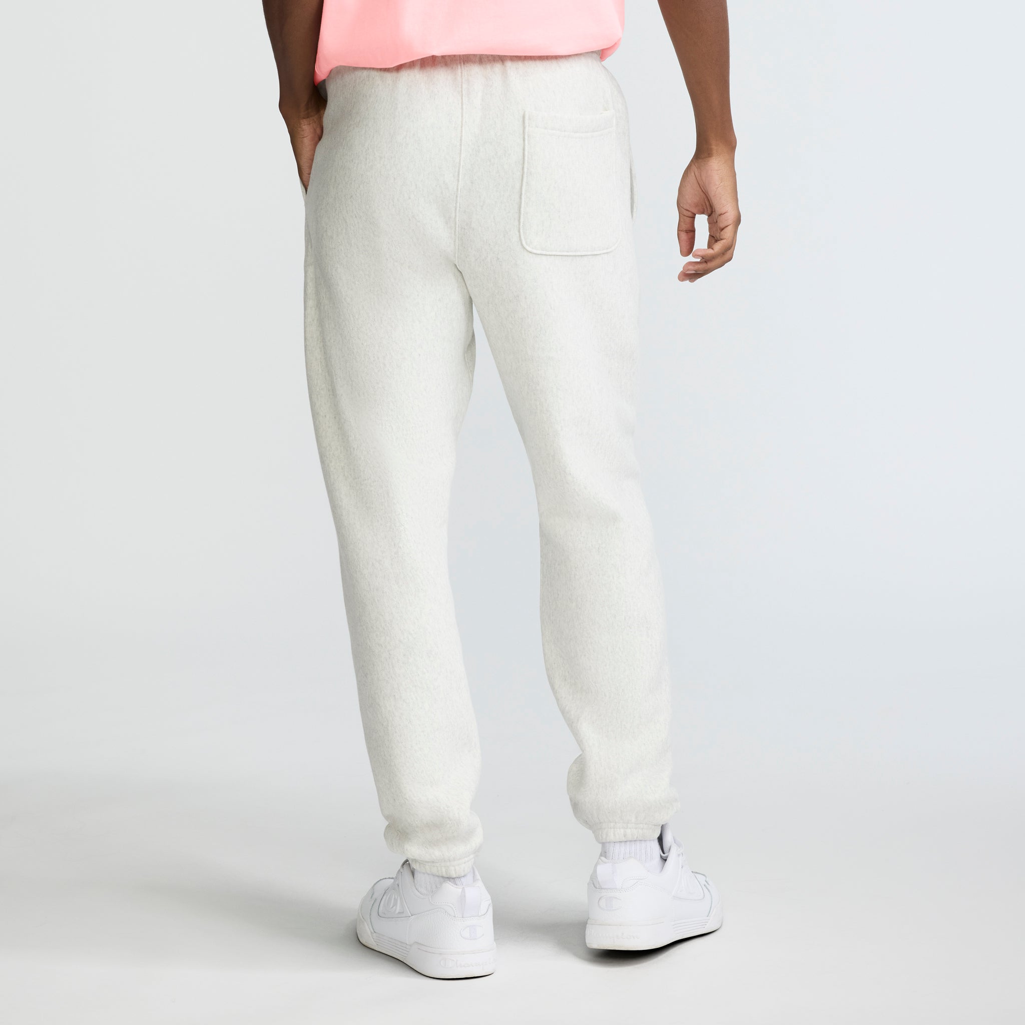 Champion Reverse Weave Sweatpants, C Logo in Platinum Silver Heather