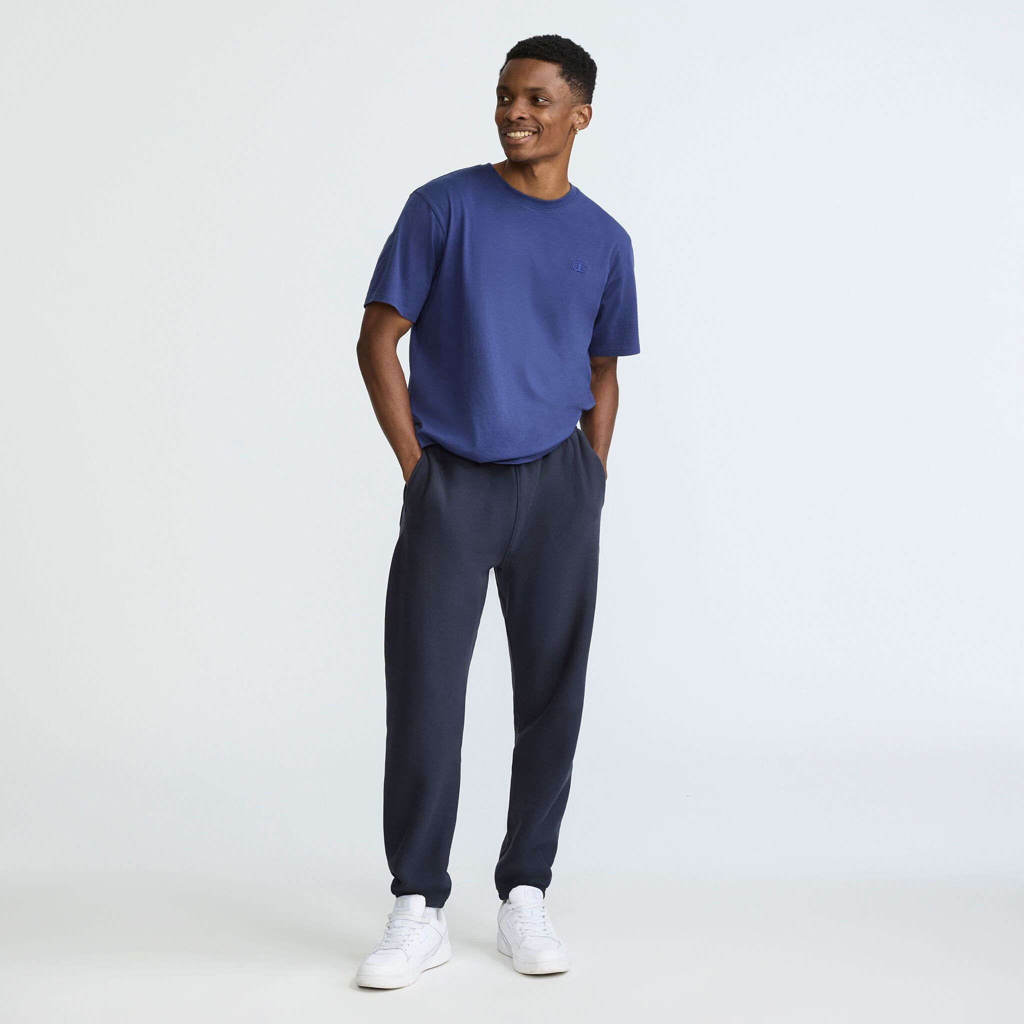 Champion Reverse Weave Sweatpants, C Logo in Deep Navy