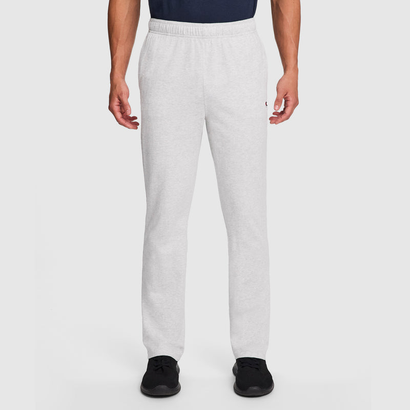 Champion Lightweight Lounge Pants, Open Hem, C Logo in Platinum Silver Heather