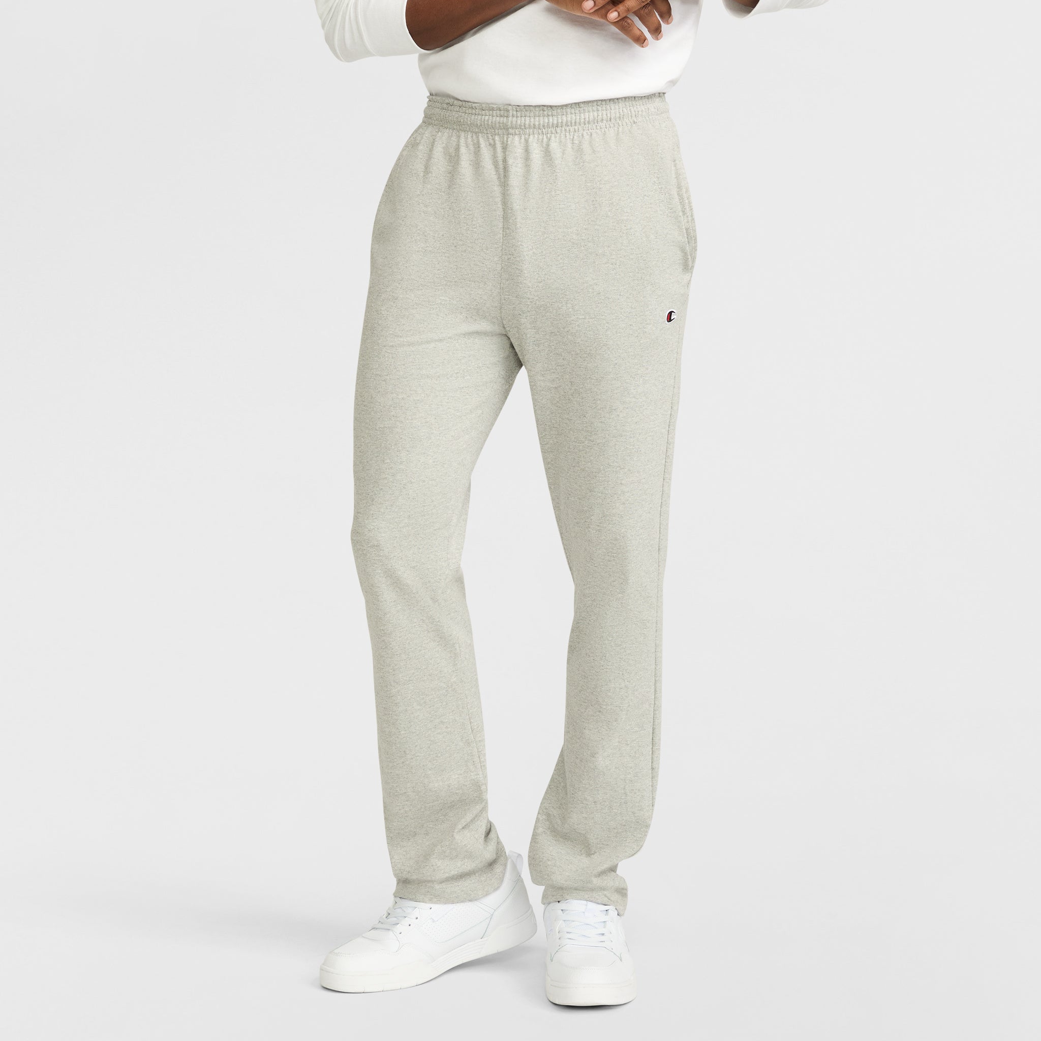 Champion Lightweight Lounge Pants, Open Hem, C Logo in New Manhattan Mist Heather