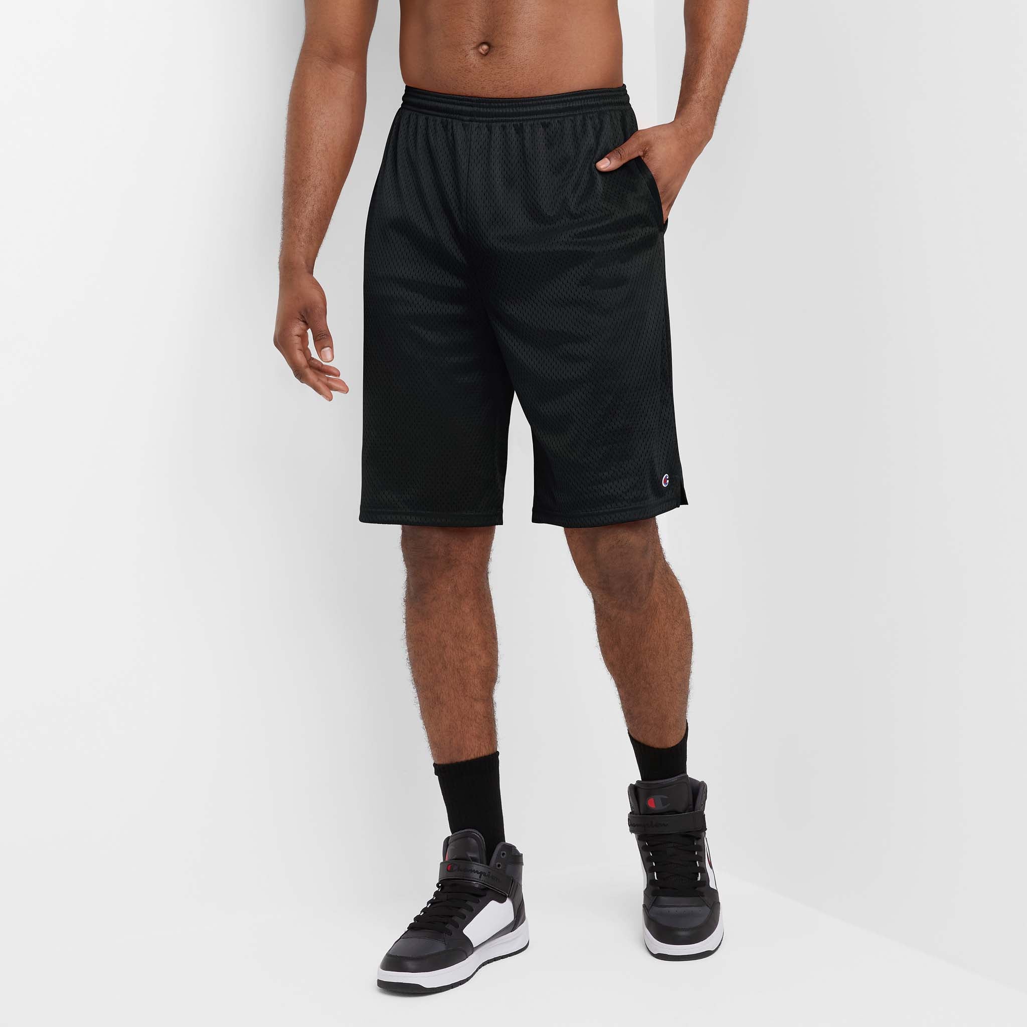 Champion Classic Mesh Gym Shorts, C Logo - Big & Tall in Black