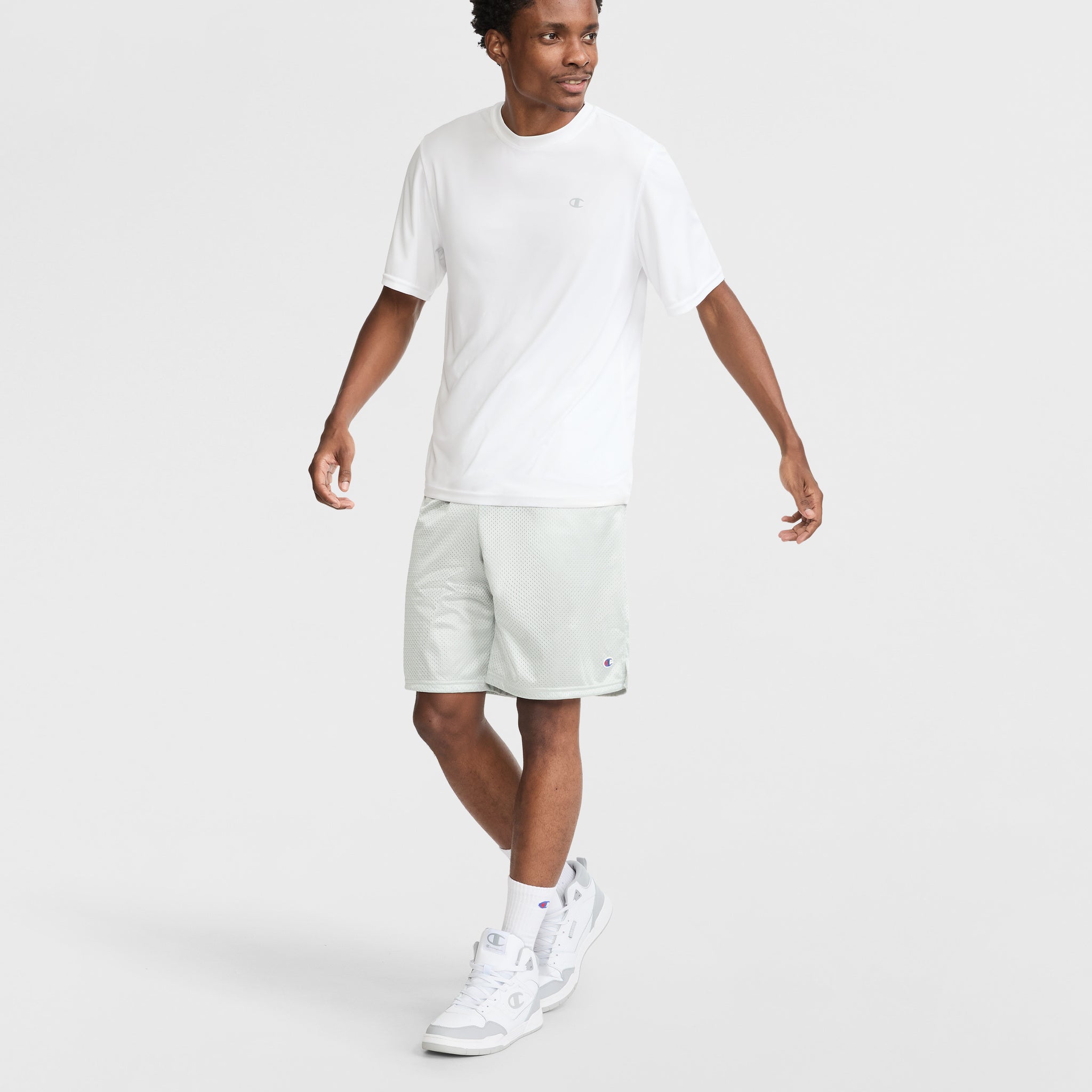 Champion 9" Classic Mesh Shorts, C Logo in Athletic Gray
