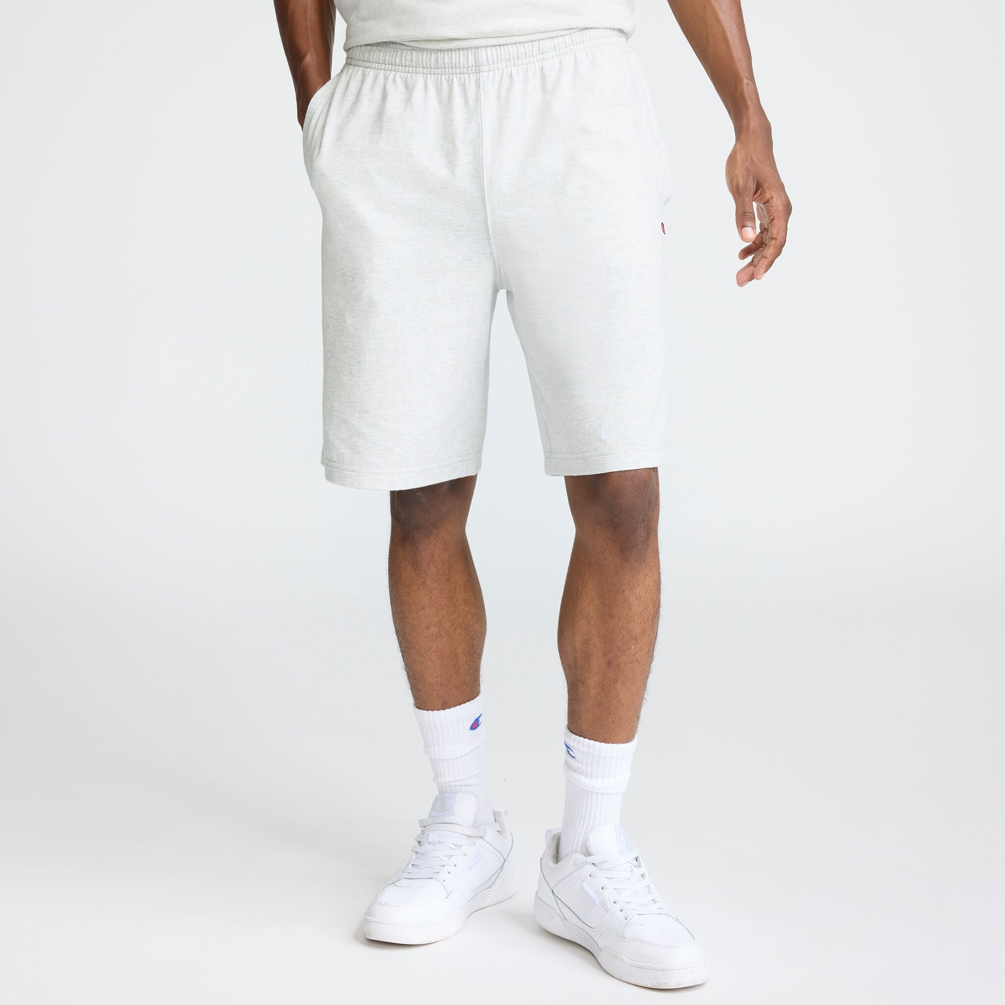 Champion 9" Lightweight Lounge Shorts, C Patch Logo in Platinum Silver Heather