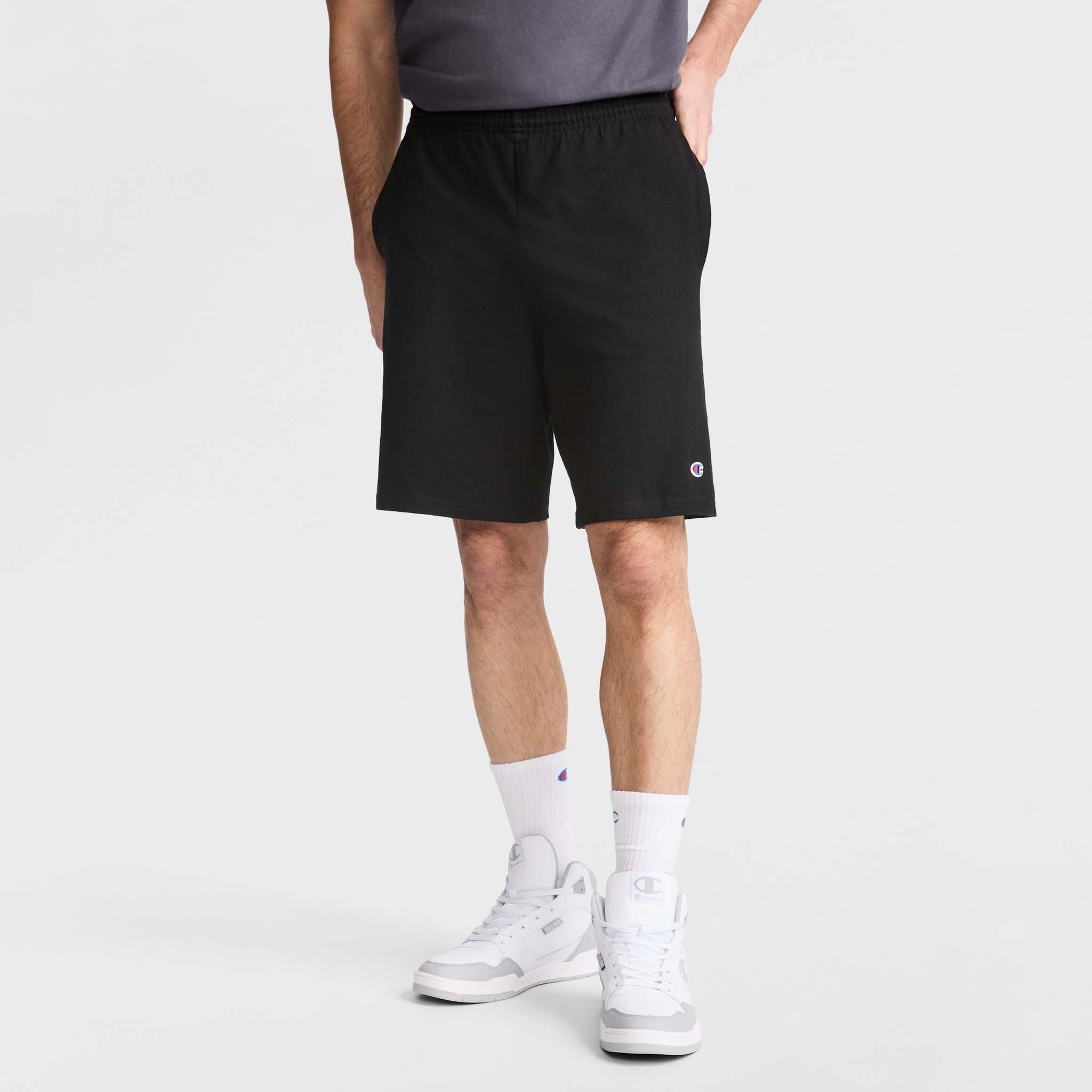 Champion 9" Lightweight Lounge Shorts, C Patch Logo in Black