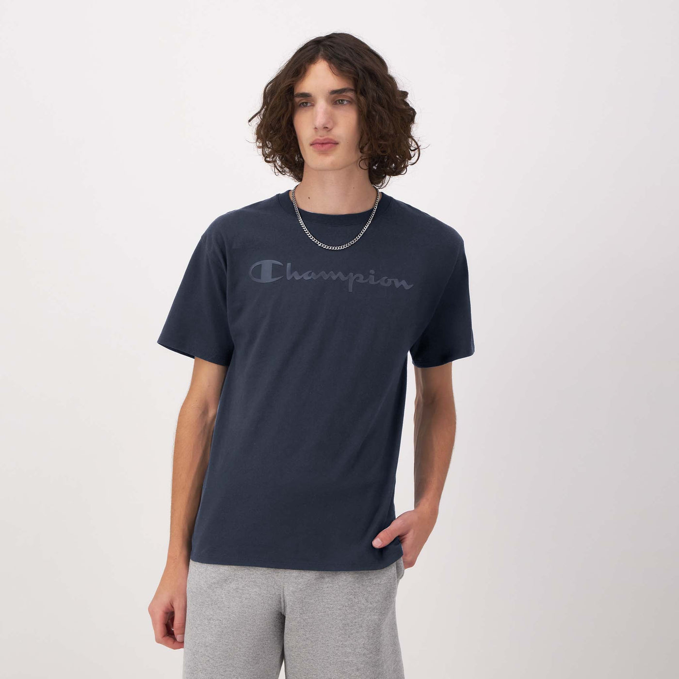 Champion Classic Graphic T-Shirt, Tonal Script Logo in Navy