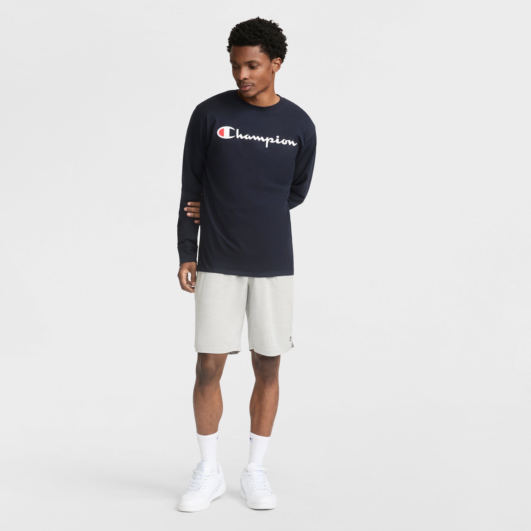 Classic Graphic Long-Sleeve T-Shirt, Script Logo - Champion