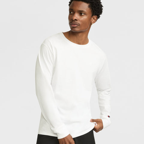 Champion Classic Long Sleeve T-Shirt, Embroidered C Logo in White