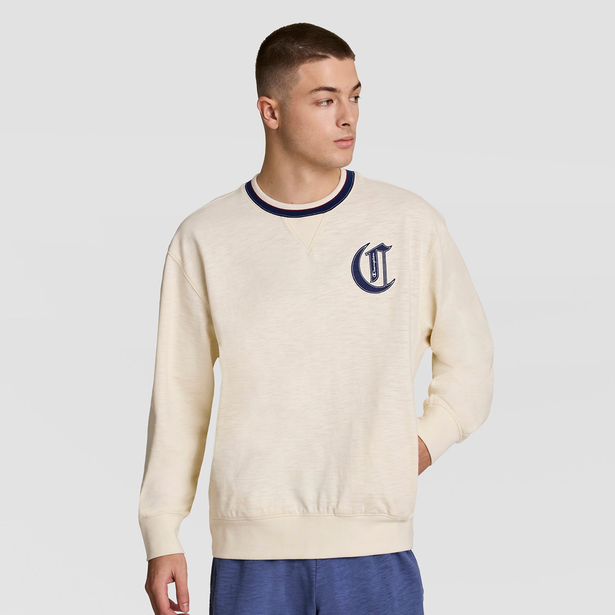 Modern Retro Washed Crew Sweatshirt, C Logo – Champion