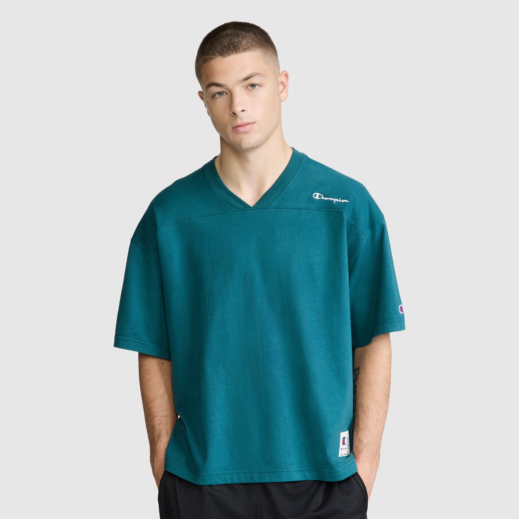 Short Sleeve Boxy T-Shirt, Embroidered Script Logo – Champion