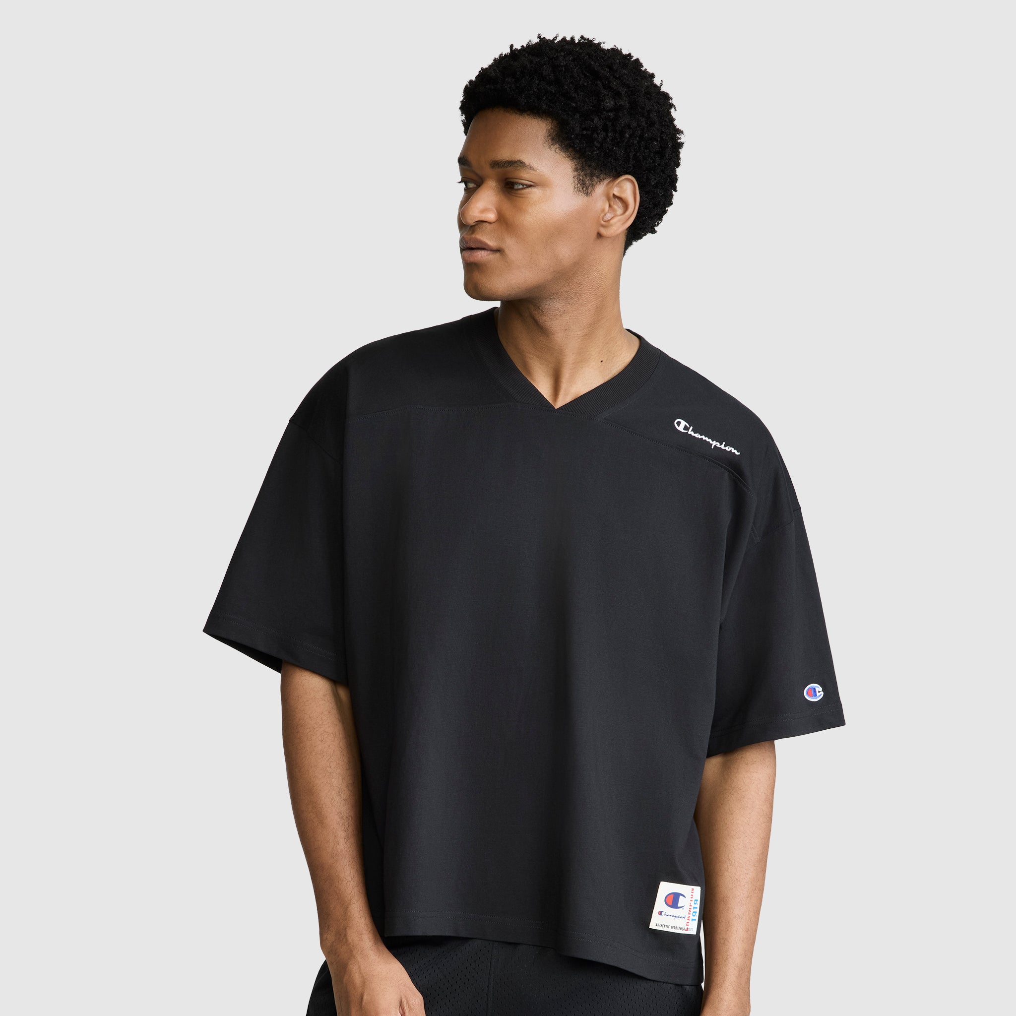 Short Sleeve Boxy T-Shirt, Embroidered Script Logo – Champion