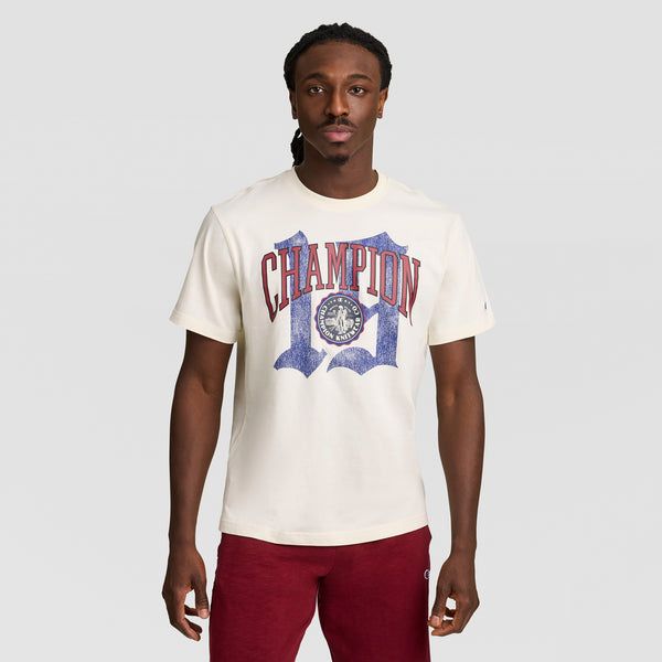 トップス GARMENT DYE PLATED ORGANIC COTTON SHIRT Modern Retro Gothic '19 T-Shirt, C Logo – Champion