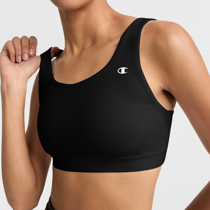 Champion Soft Touch Sports Bra, C Logo in Black