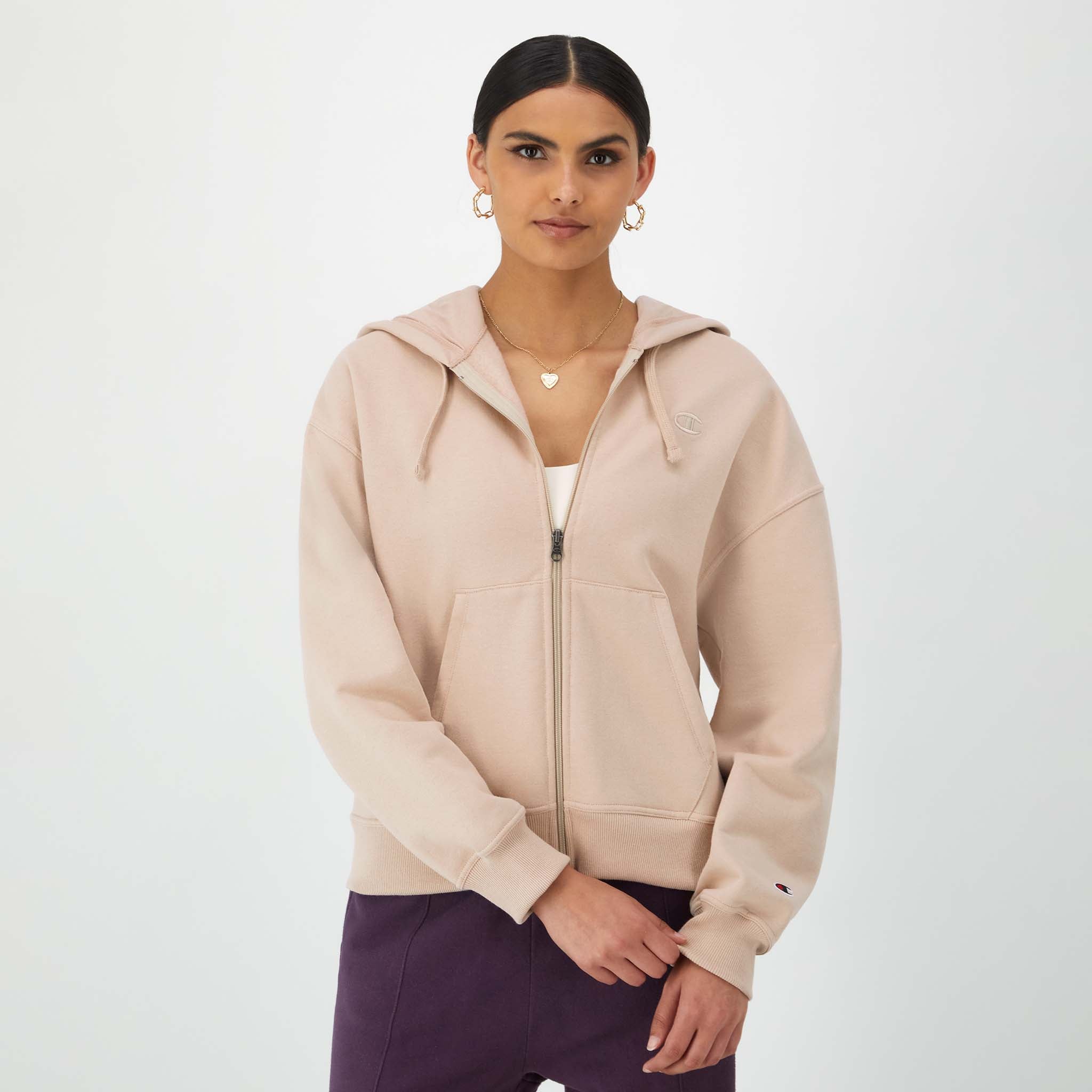 Zip Hoodie Champion Sweater Beige 65 Powerblend Zip-Up Hoodie, C Logo