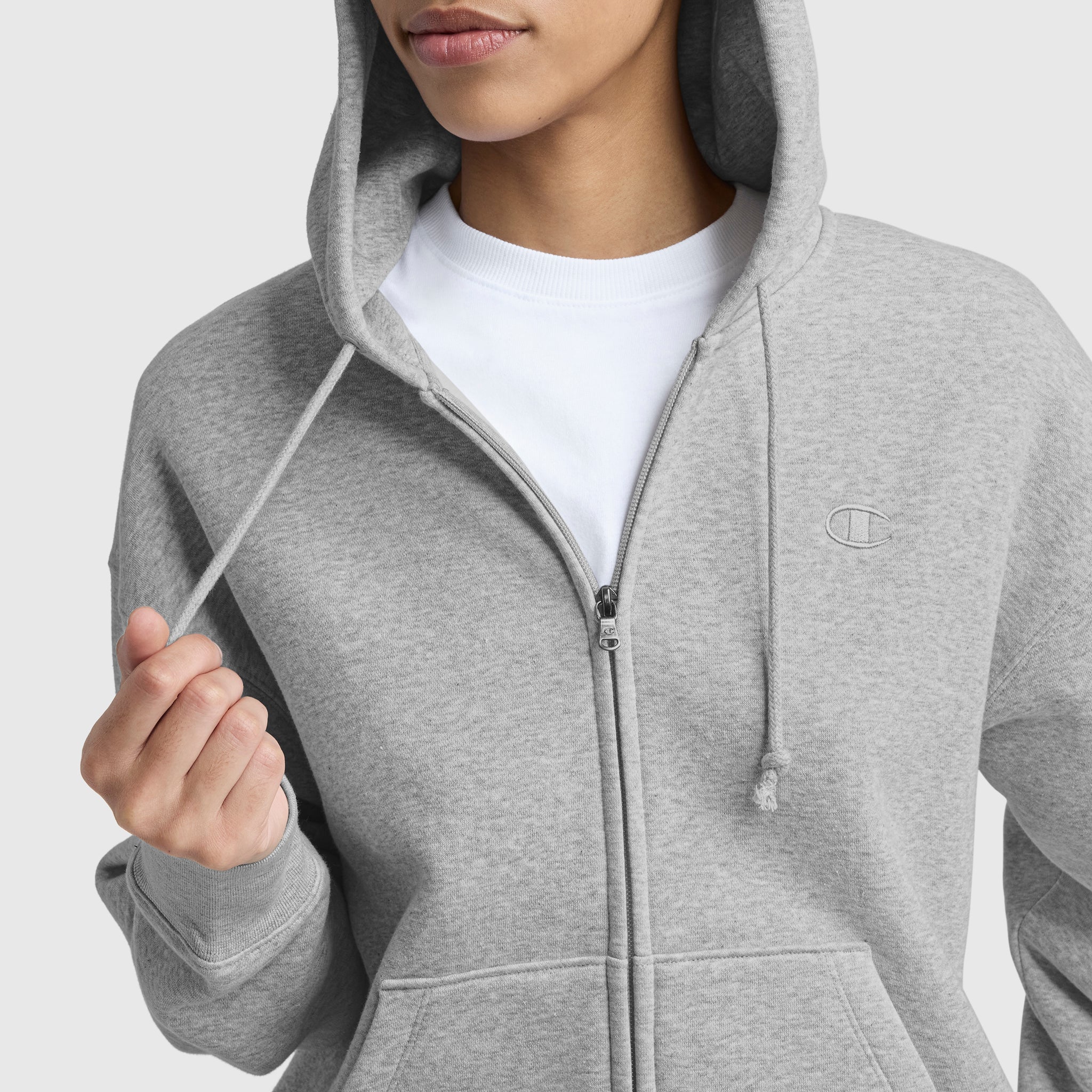Champion グレー パーカー X-LARGE Powerblend Fleece Zip-Up Hoodie, C Logo – Champion