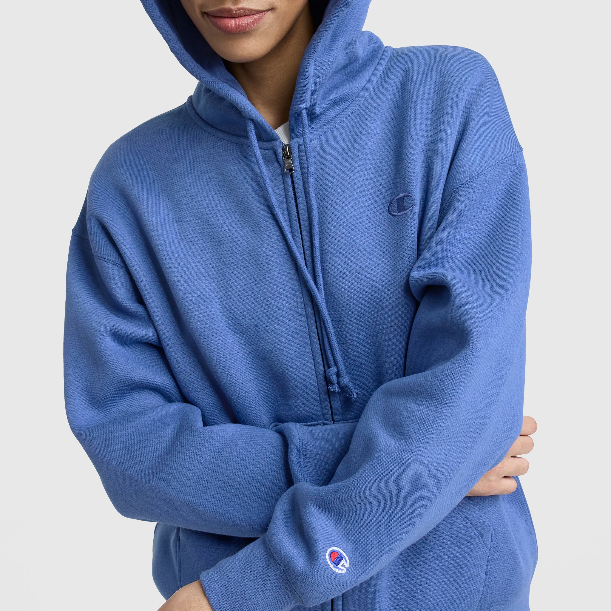 Powerblend Fleece Zip-Up Hoodie, C Logo – Champion