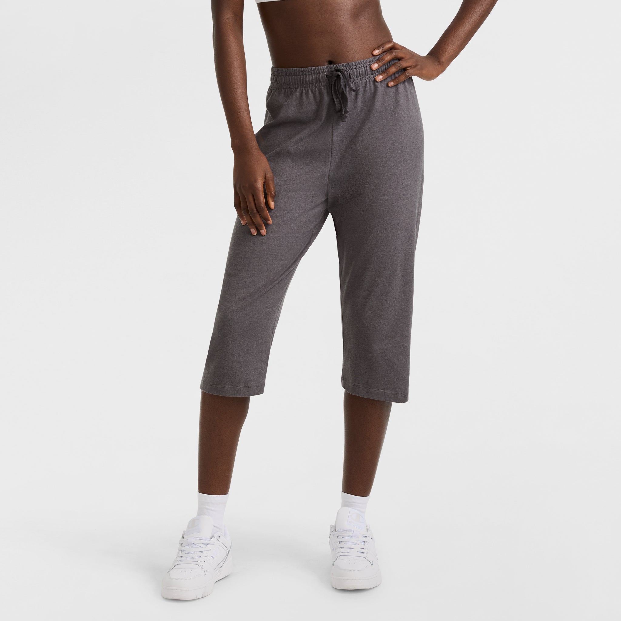 Champion Lightweight Lounge Capri Pants, C Logo in Granite Heather