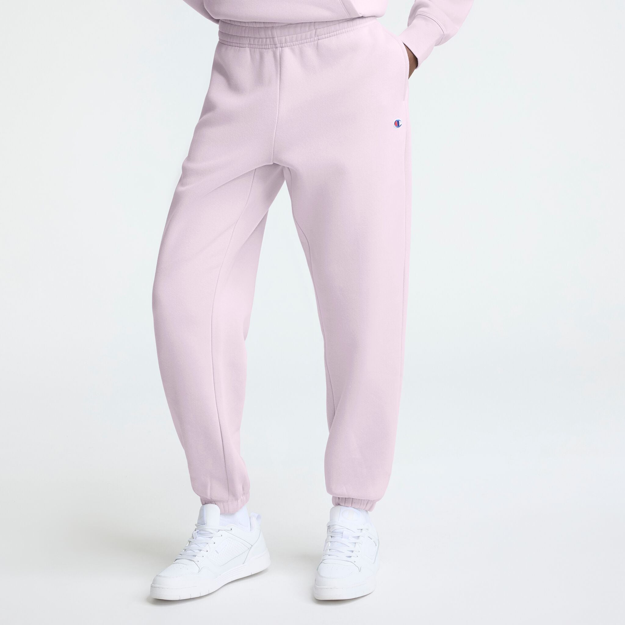 Champion Powerblend Oversized Sweatpants, C Logo in Lavender Frost