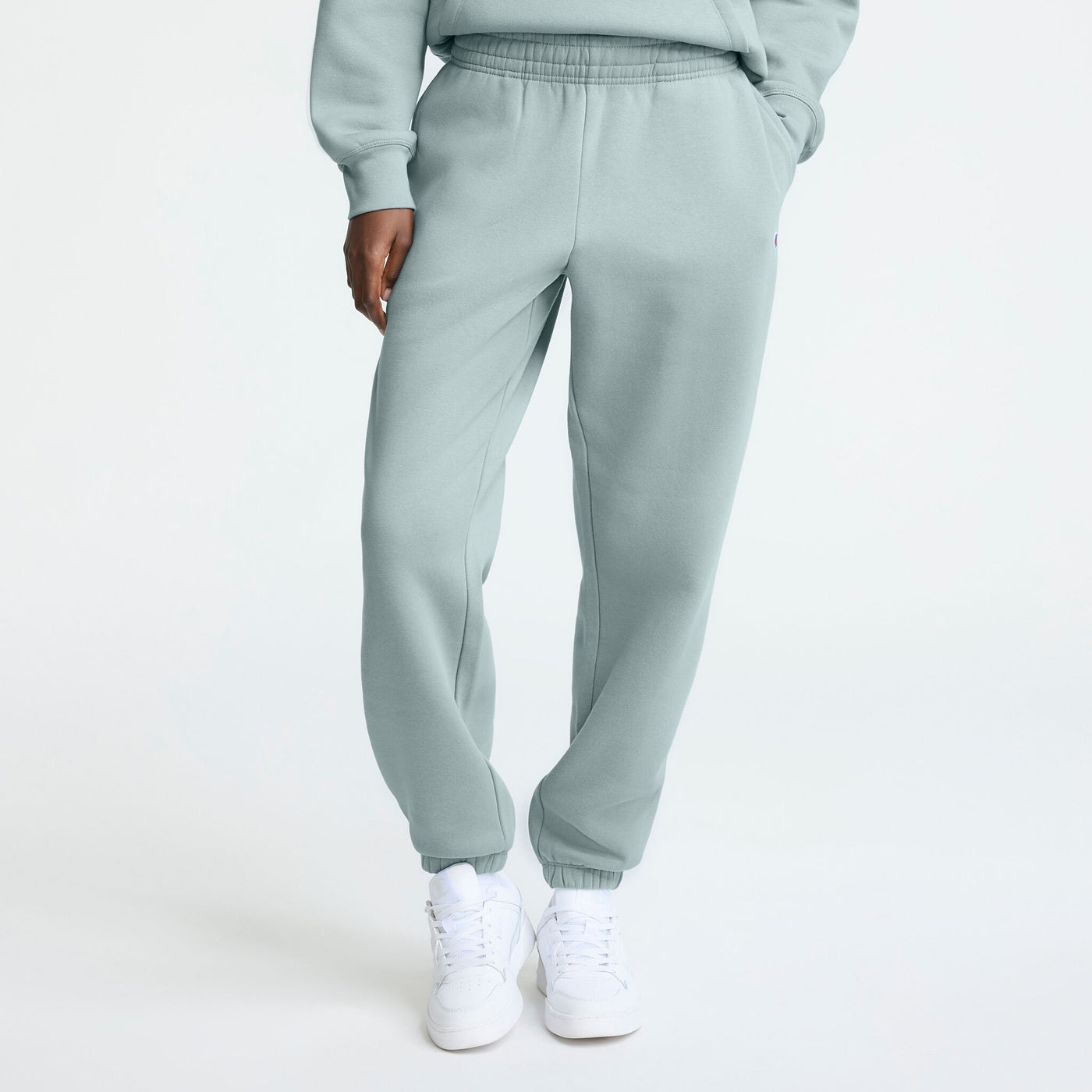 Champion Powerblend Oversized Sweatpants, C Logo in Cloudy Blue