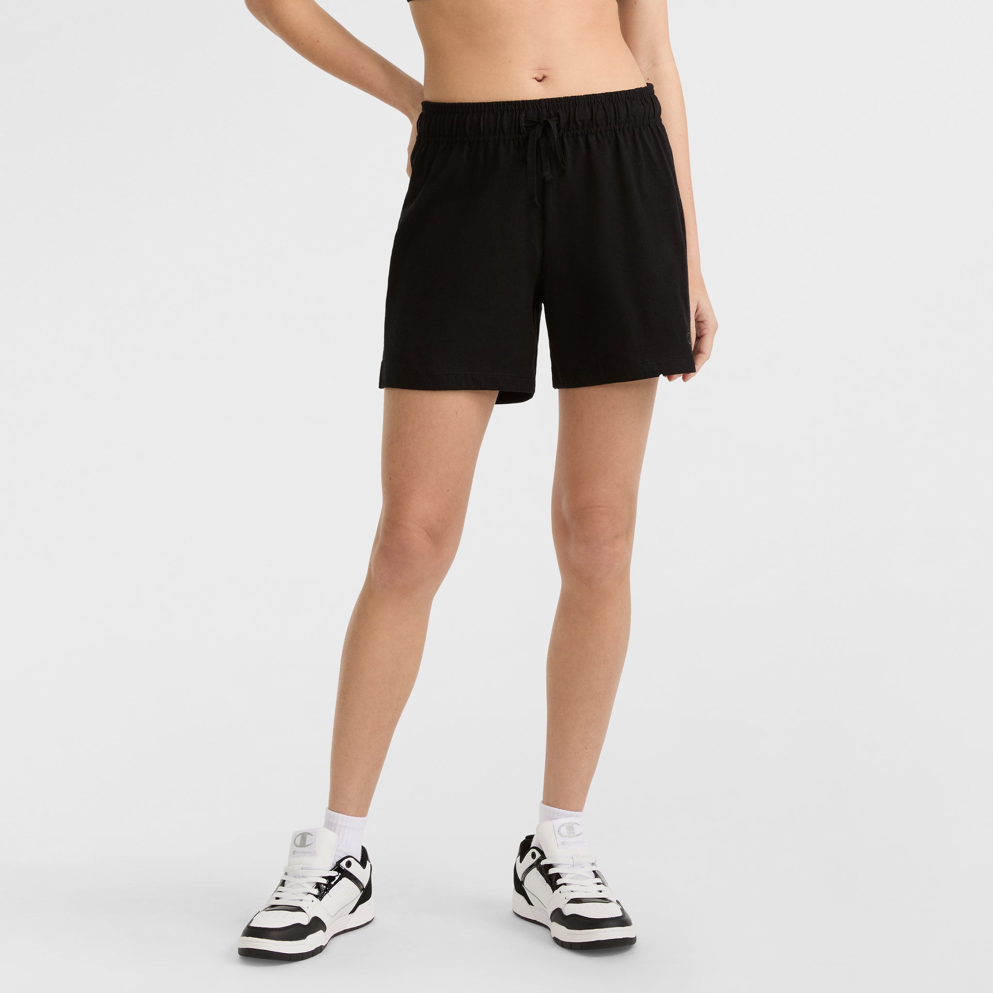 Champion 5" Lightweight Lounge Shorts, C Logo in Black