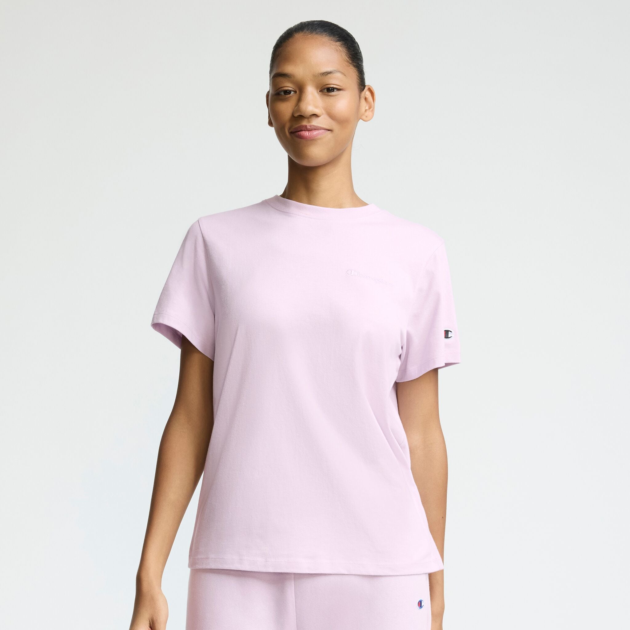 Champion Classic T-Shirt, Tonal Left Chest Script in Lavender Frost