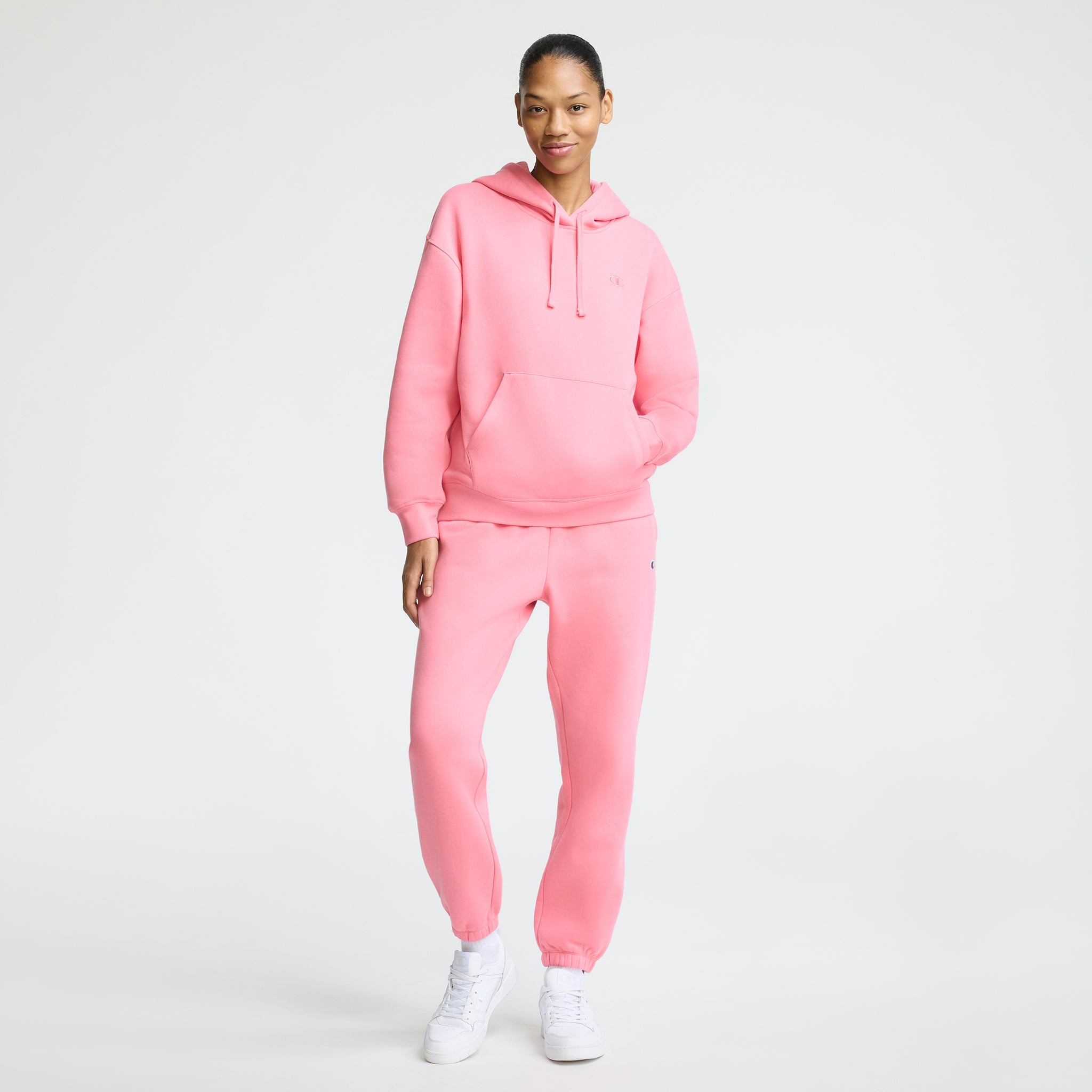 Champion Small C Freshman Powerblend Hoodie in Bubblegum